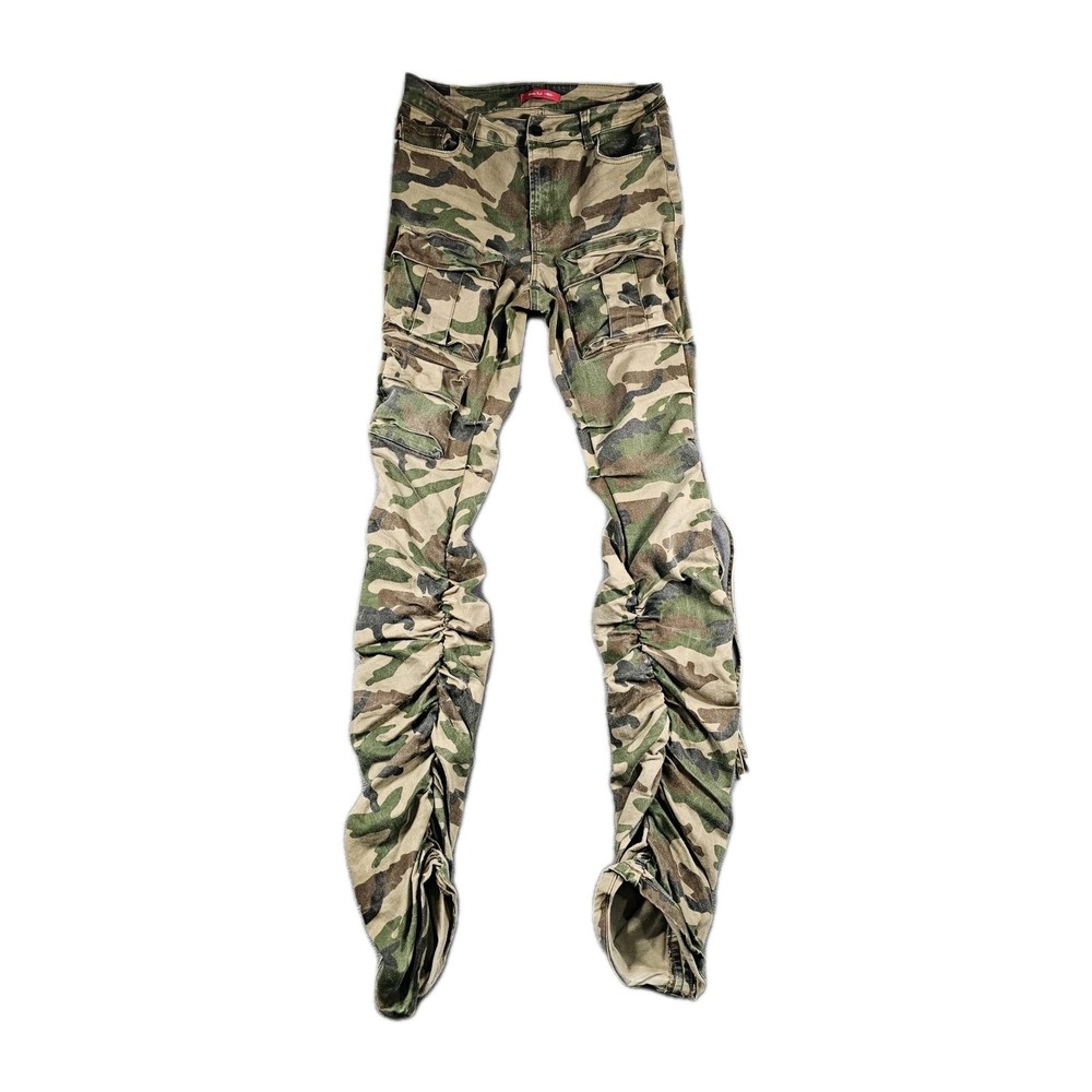 Smoke Rise RED Women's Tall Camo Stacked Cargo‎ Pants Ruched Streetwear Large